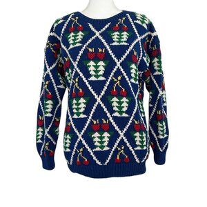 Saks Fifth Avenue Real Clothes Vintage Floral Cherries Knit Sweater (M/L)